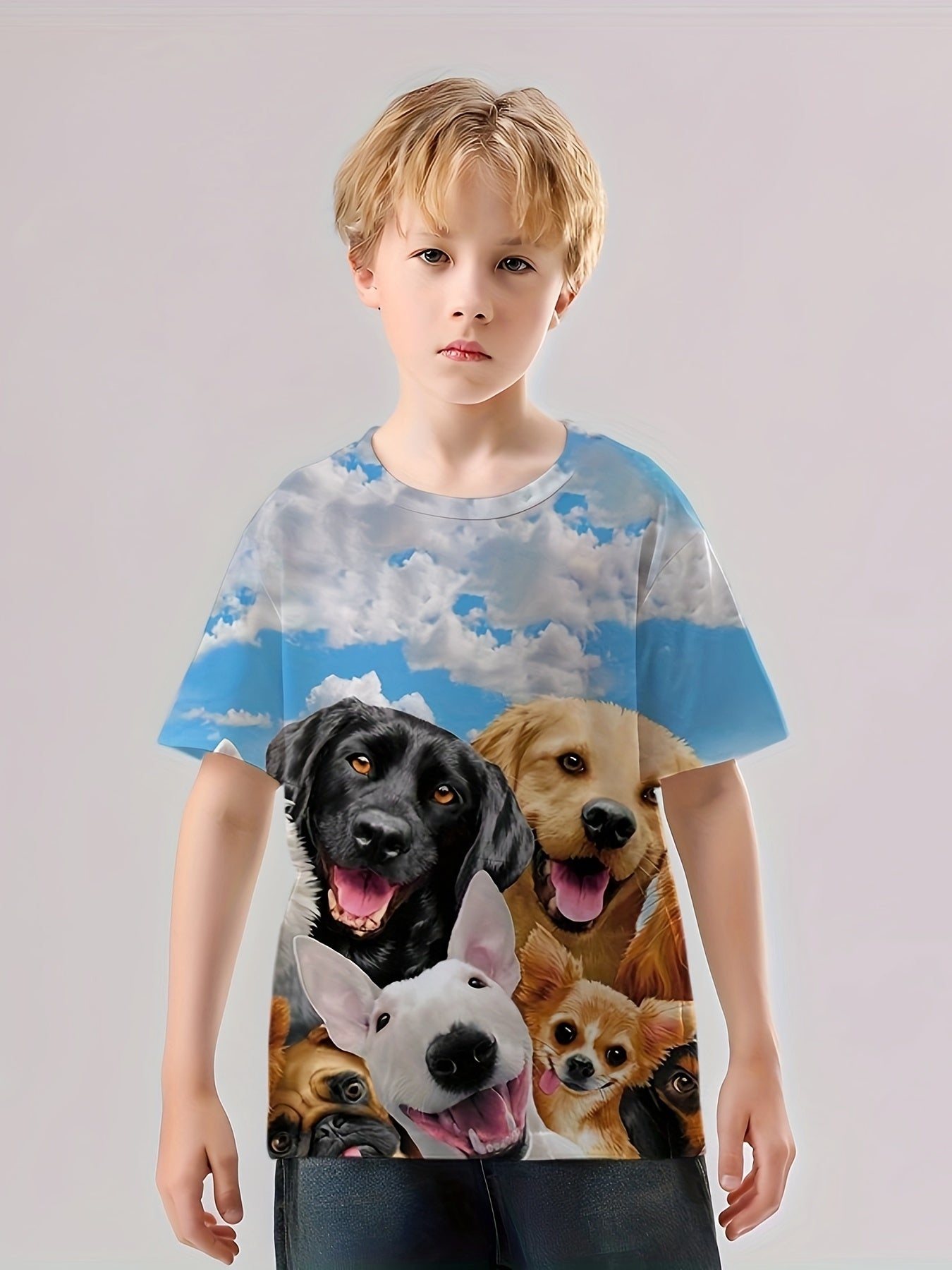 Girls Puppy Graphic Crew Neck Short Sleeve T shirt For Summer Gift