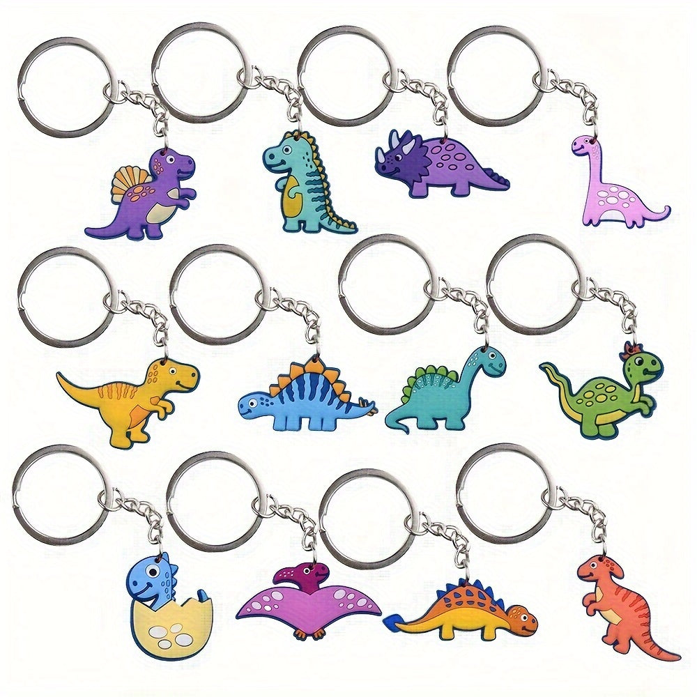 12pcs Dinosaur Keychain Set PVC Prehistoric Monster Charms for Bags & Backpacks