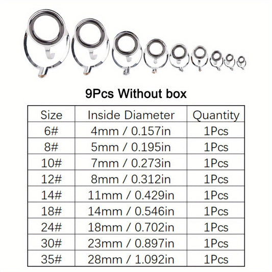 9Pcs 4mm 28mm Stainless Steel Rod Repair Kit for Fishing Rod Building