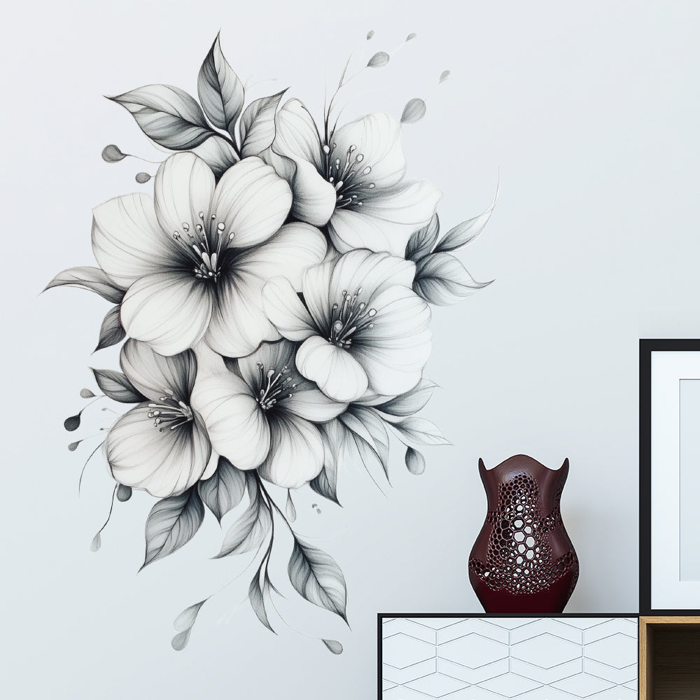 Floral Wall Decal Large Flower Pattern Removable Self Adhesive Sticker