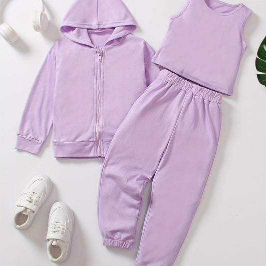 Girls' Sports Outfit Zip Hoodie Tracksuit Top Sweatpants Set