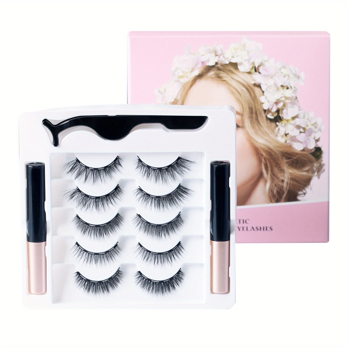 3D Hybrid Magnetic False Eyelashes Kit with Tweezers, Long Lasting Eyeliner