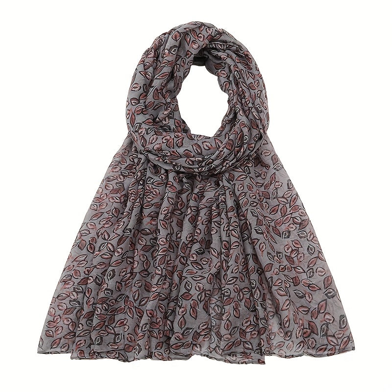 Dark Leaf Print Voile Scarf Boho Vintage Shawl Head Wrap