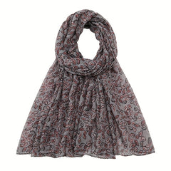 Dark Leaf Print Voile Scarf Boho Vintage Shawl Head Wrap