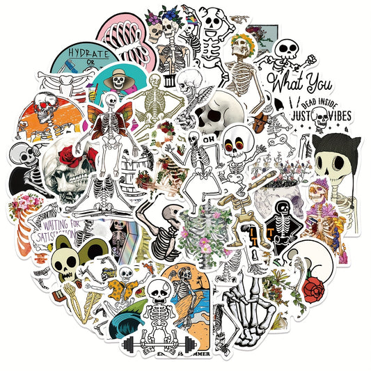 50pcs Funny Skeleton Stickers Pack Waterproof Vinyl Skull Stickers