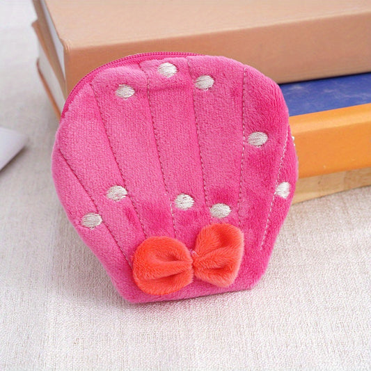Pink Scallop Coin Purse Plush Bag for Kids