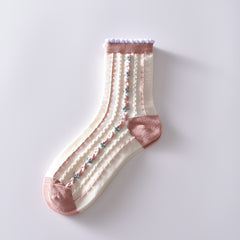 6 Pairs Flower Bubble Cable Crew Socks Lightweight & Comfy Mid tube Socks
