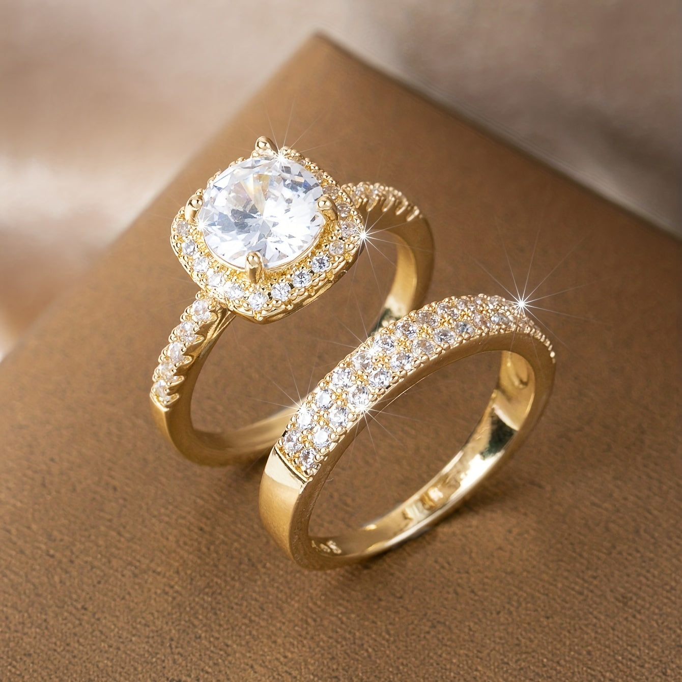 2pcs Shining Gemstone Promise Rings Silver Plated Dainty Jewelry