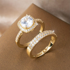 2pcs Shining Gemstone Promise Rings Silver Plated Dainty Jewelry