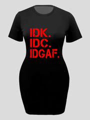  Words Print Tee Dress High Stretch