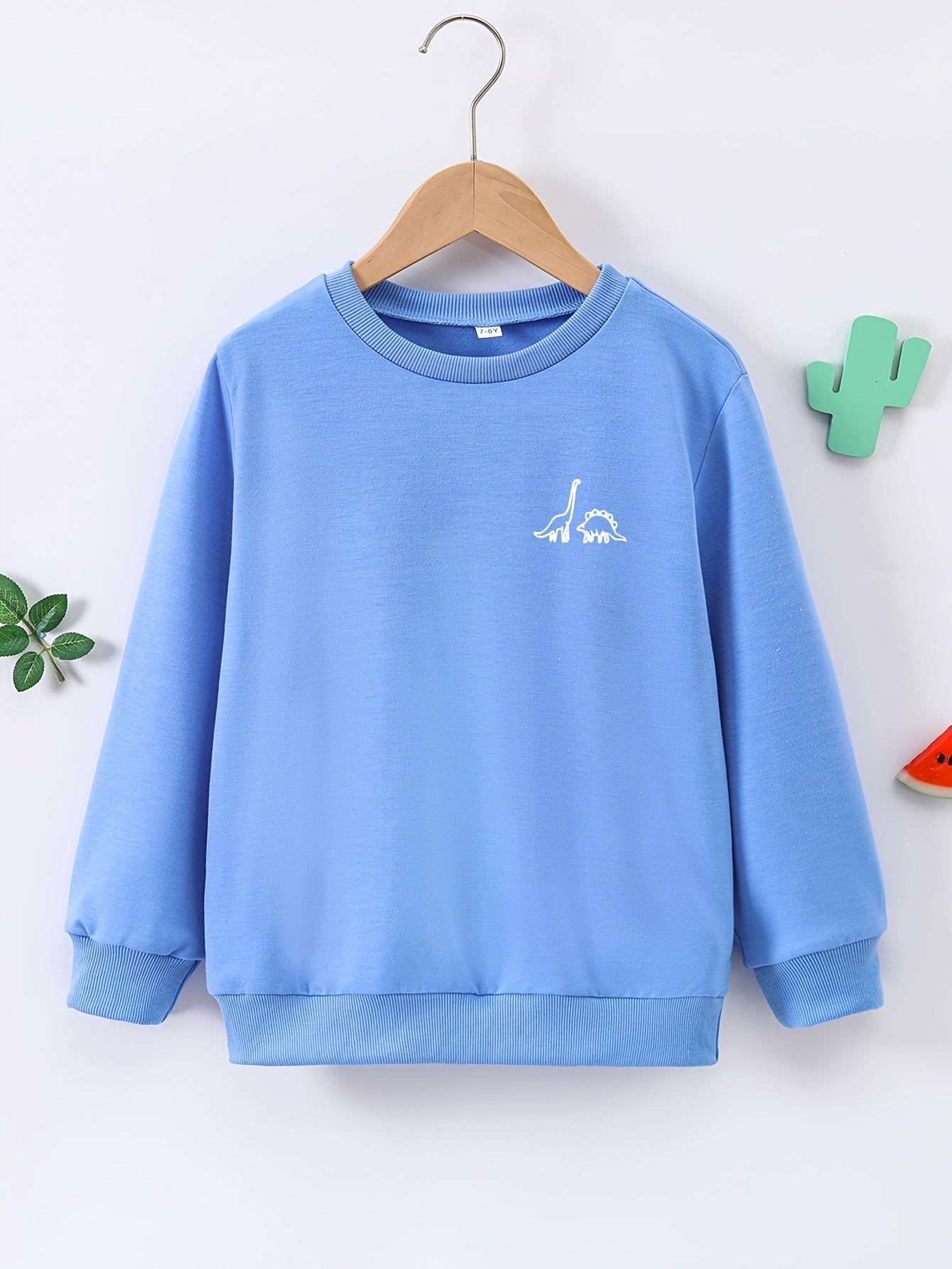 Dinosaur Print Boys Casual Pullover Sweatshirt Long Sleeve Crew Neck Tops