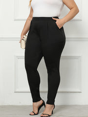  High Rise Stretch Skinny Trousers With Pockets