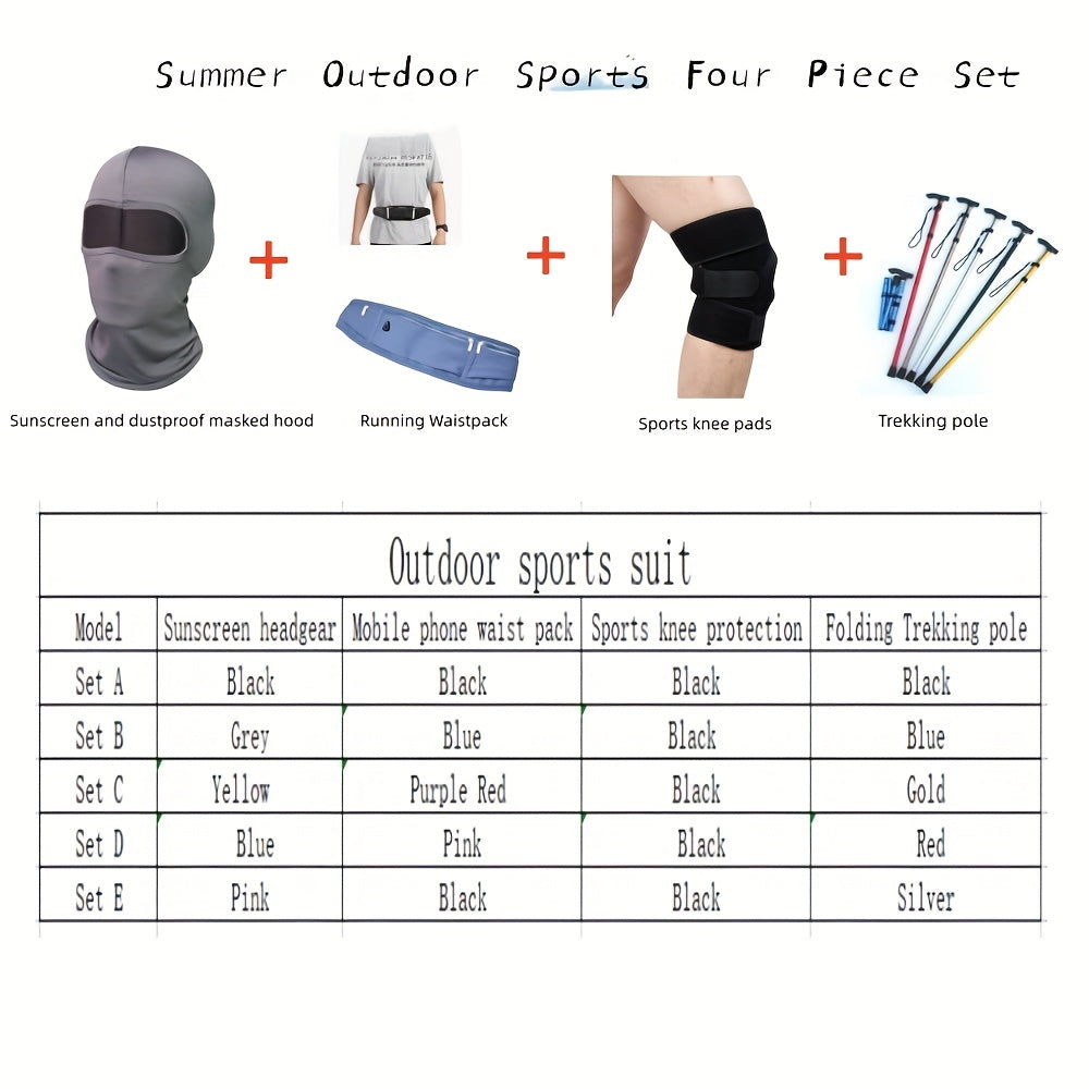 4pcs Set Sunscreen Headgear Mobile Phone Waistband Knee Pads