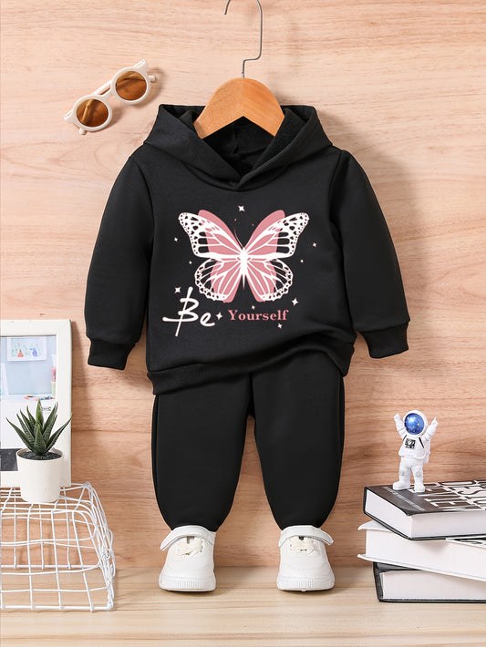Stylish Toddler Baby Outfit Butterfly Print Sweatshirt Set