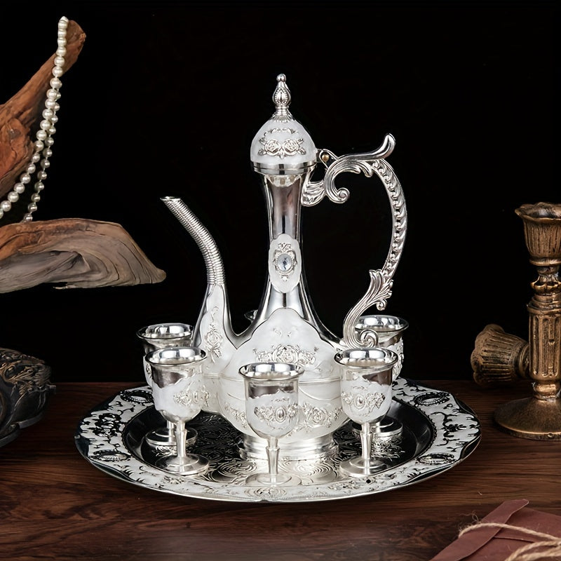 European Vintage Tea Set with Teapot, Cups, Tray