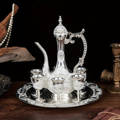 European Vintage Tea Set with Teapot, Cups, Tray