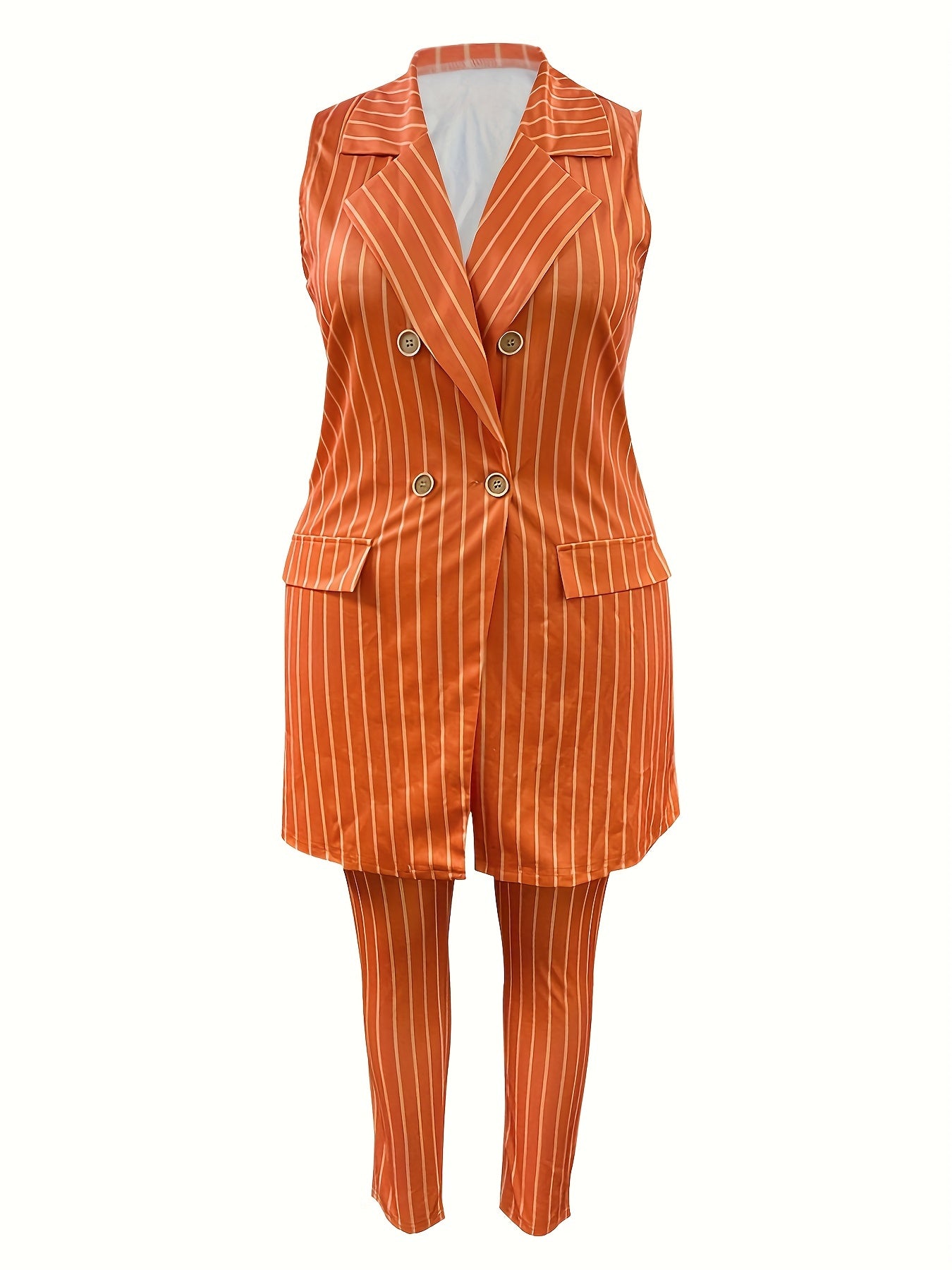  Striped Double Button Vest Coat & Pants 2 Piece Set