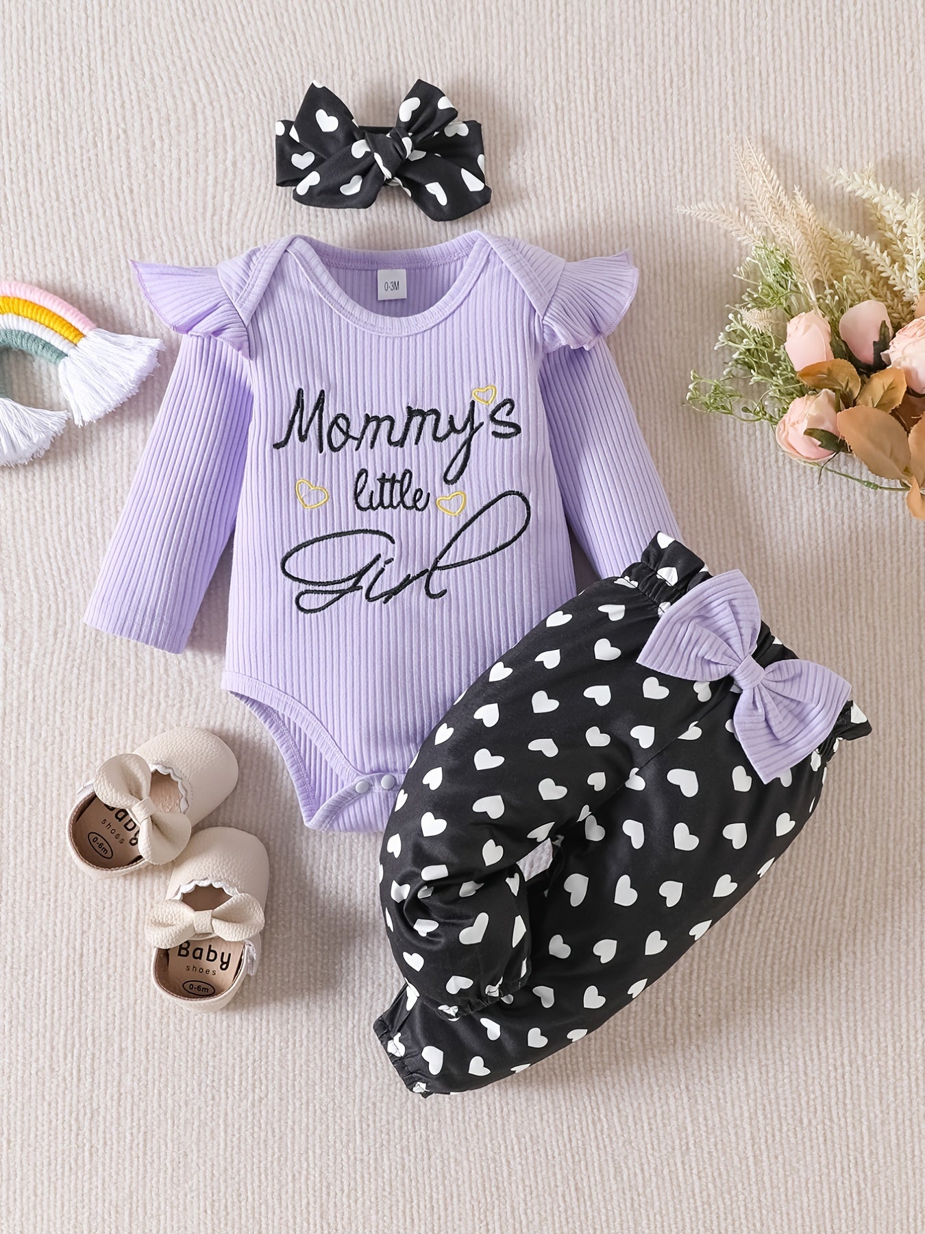 Baby Girls Heart Pattern Bodysuit Romper Outfit Set
