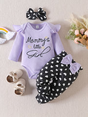 Baby Girls Heart Pattern Bodysuit Romper Outfit Set