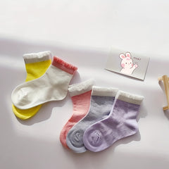 5 Pairs Girls Colorful Breathable Cotton Ankle Socks for Summer and Spring