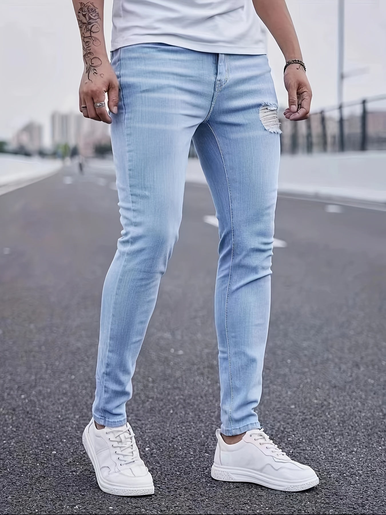 Men's Casual Light Ripped Denim Jeans
