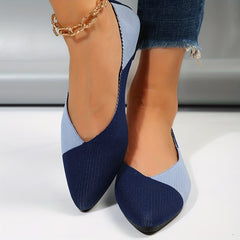 Colorblock Pointed Toe Knitted Slip On Ballet Flats