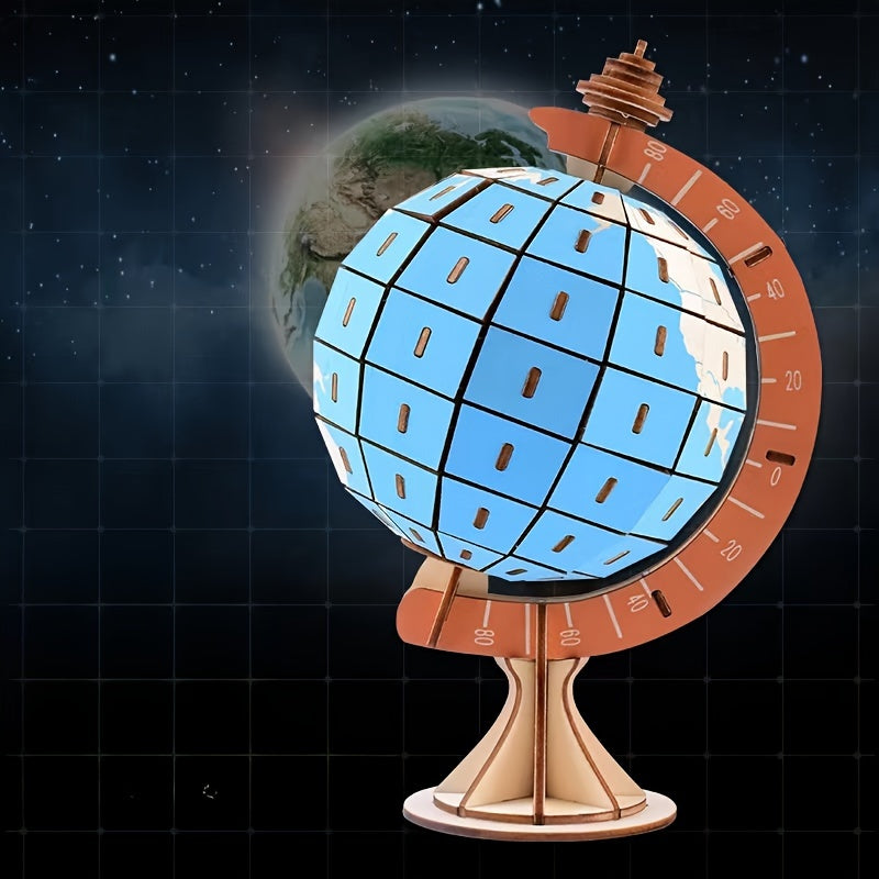 3D Wooden Globe Puzzle Earth Model Building Blocks Toy