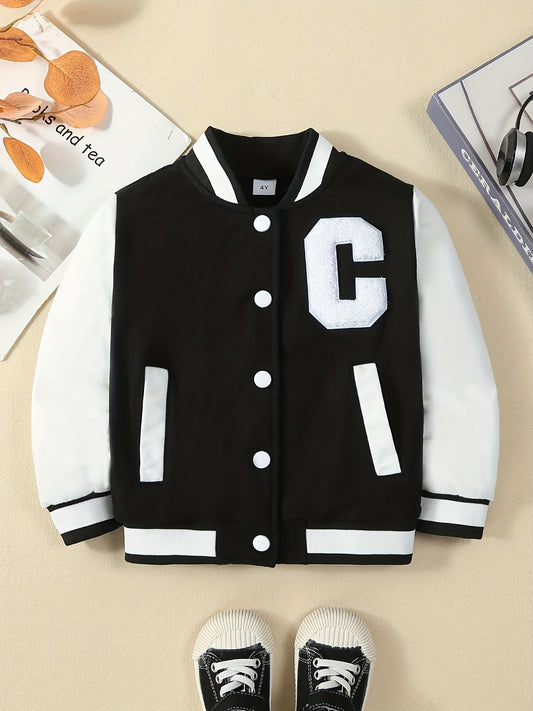 Girls' Preppy Block Varsity Jacket for Spring