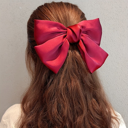 Vintage Satin Big Hair Bow Tie Barrette 2 Tiers Bow Hair Clip