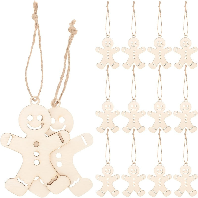 10pcs Wooden Gingerbread Men Decoration with Hemp Rope