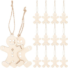 10pcs Wooden Gingerbread Men Decoration with Hemp Rope