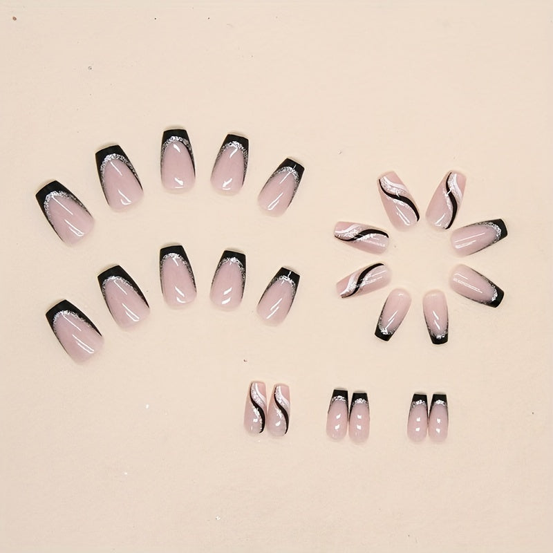 24 pcs Glossy Square Pink Press On Nails - Acrylic False Nails for Women & Girls