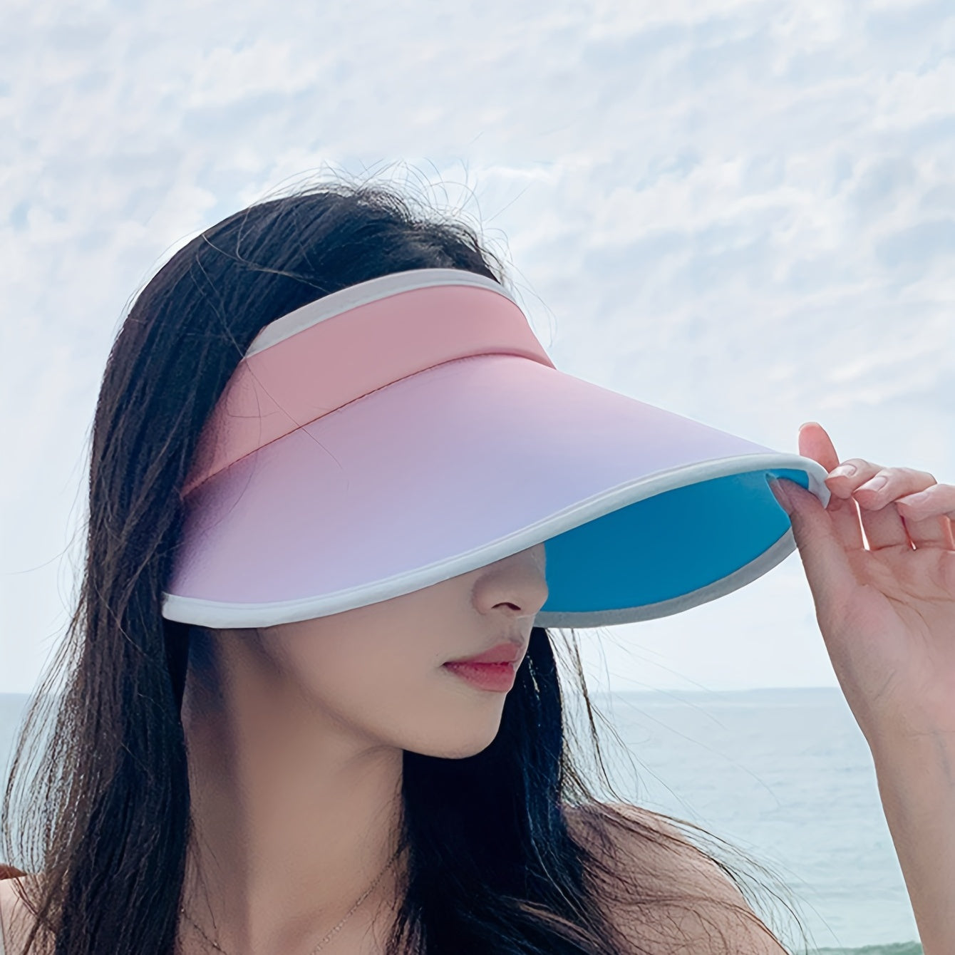 Pink Gradient Visor Hat UV Protection Sun Hats Wide Brim