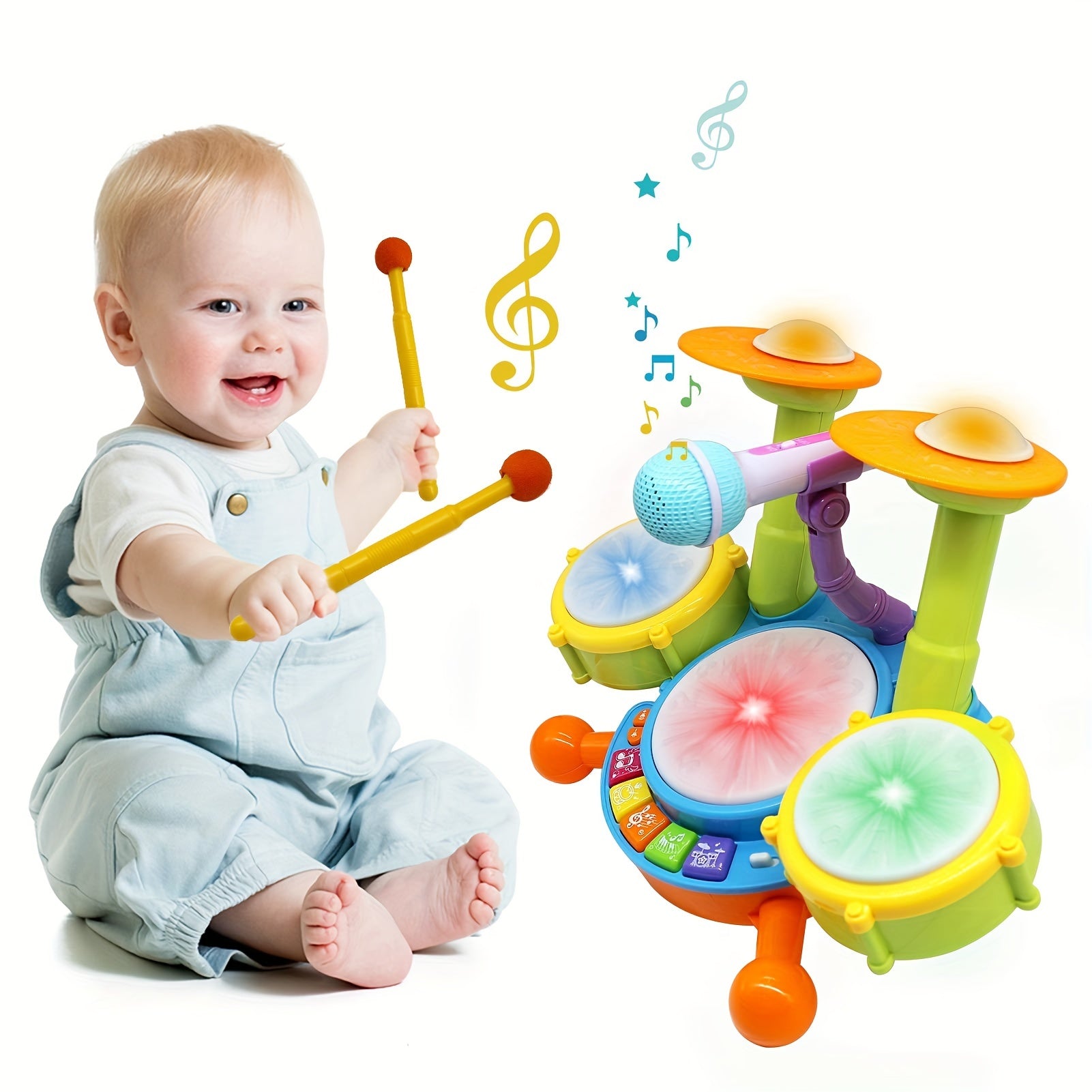 Drum Set Musical Toys for Toddlers with Microphone