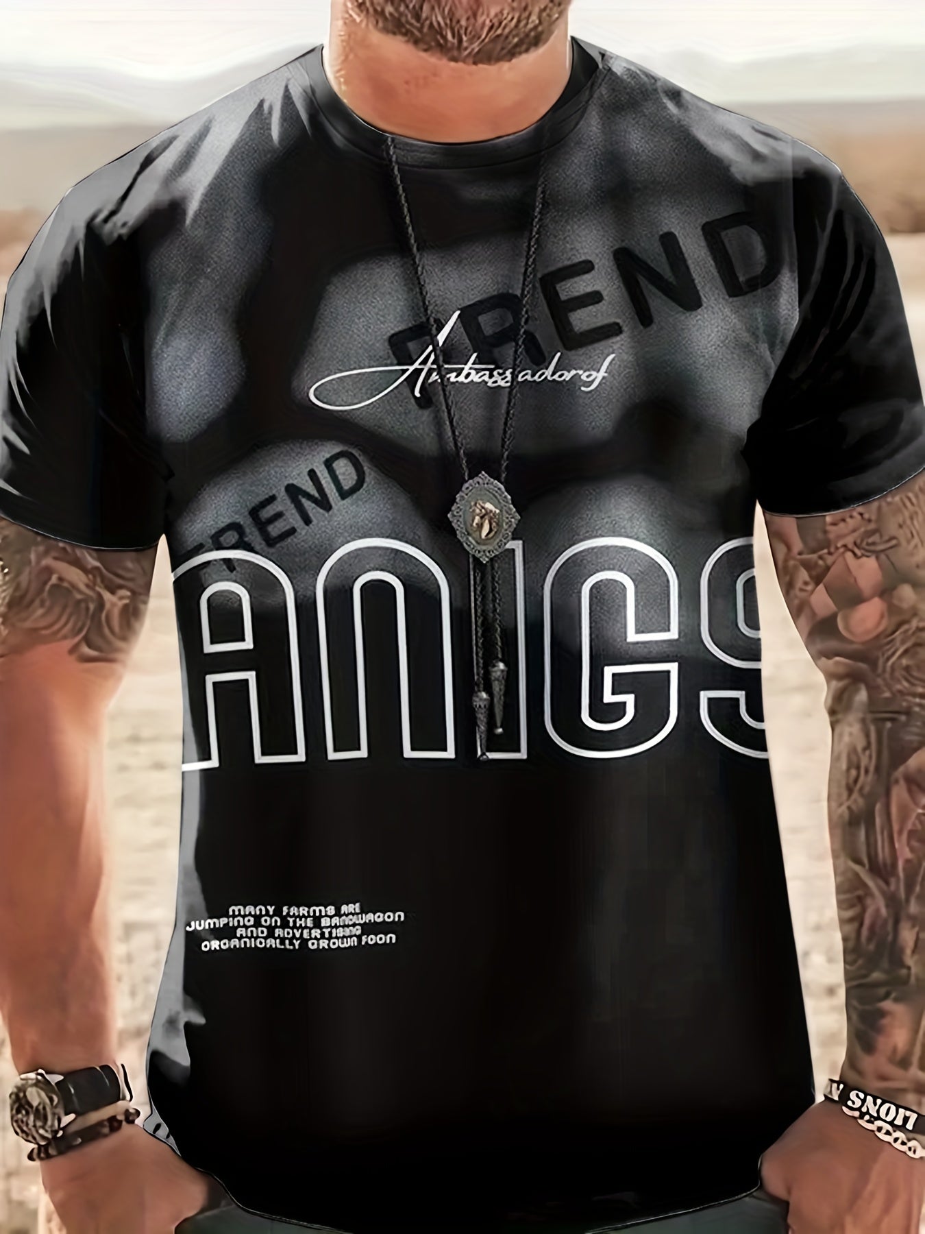 Men's Letter Print Active T-shirt 3D Print Breathable Tee