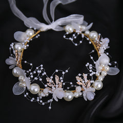 Crystal Pearl Flower Tiara Headband for Women