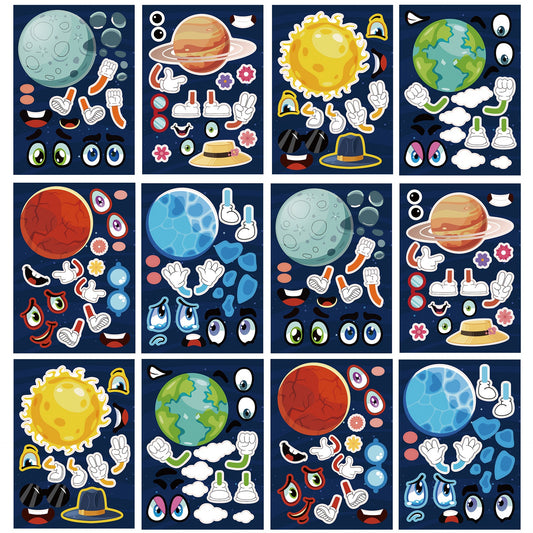 12 Sheets Outer Space Planet Puzzle Stickers Educational DIY Stickers