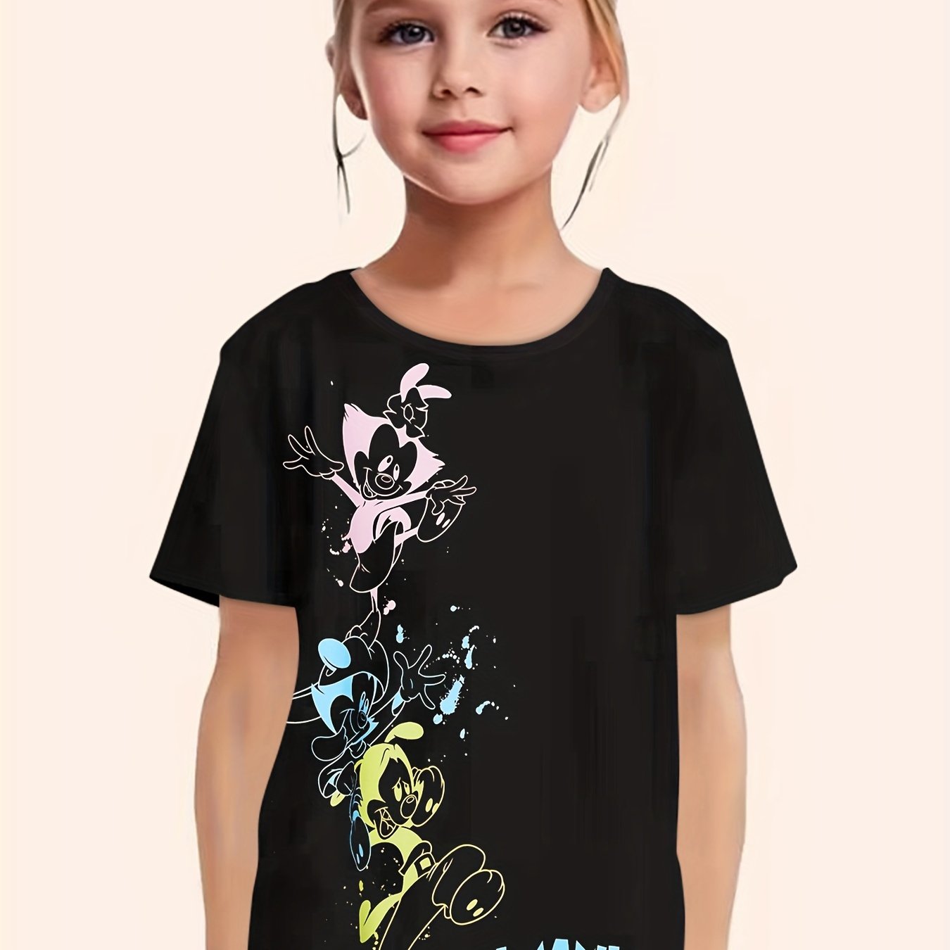 Girls Cartoon Graphic Short Sleeve T-shirt - Summer Gift