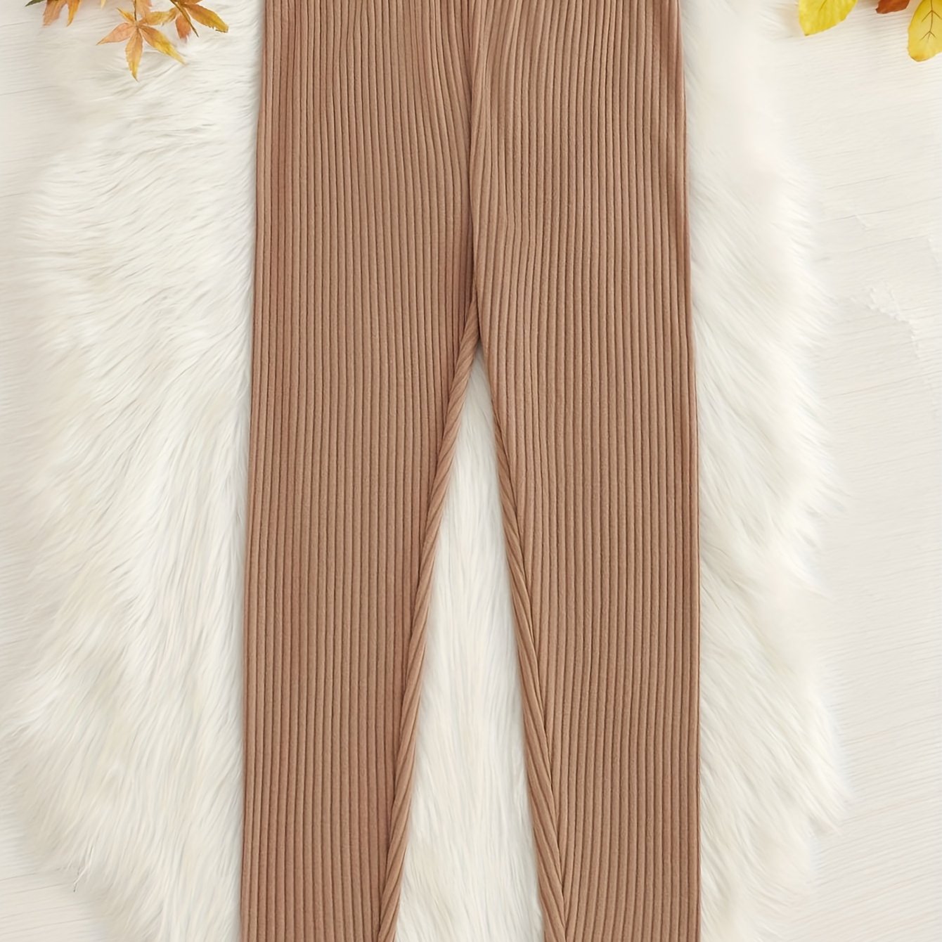  Solid Ribbed Knit Straight Leg Trousers