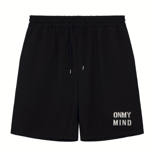 Men's Letter Print Drawstring Shorts Breathable Moisture Wicking