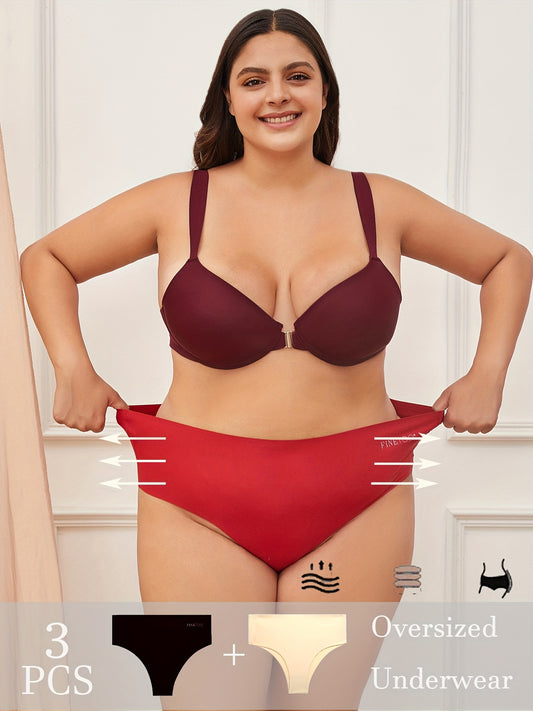3 Pack Plus Size High Waisted Panties Set Women's Seamless Underwear