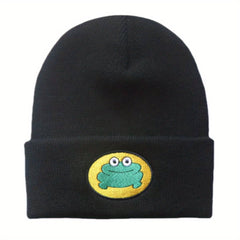 Cartoon Frog Embroidery Beanie Hat Warm Unisex Ski Cap