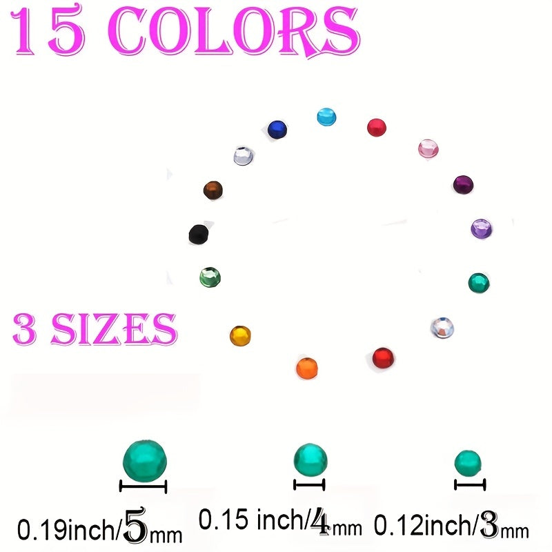 900pcs Rhinestone Stickers 15 Colors DIY Face Nail Makeup 3mm 4mm