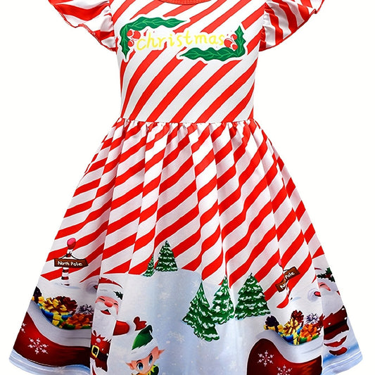 Santa Pattern A line Dress Girl's Christmas Outfit Kids Costume