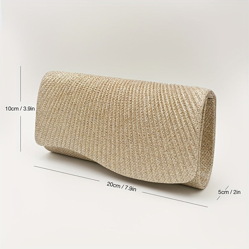 Glitter Ruched Evening Bag Flap Banquet Clutch Purse Women's Bling Handbags