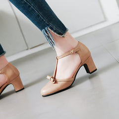 Women's T strap High Heels Pointed Toe Ankle Strap Pumps