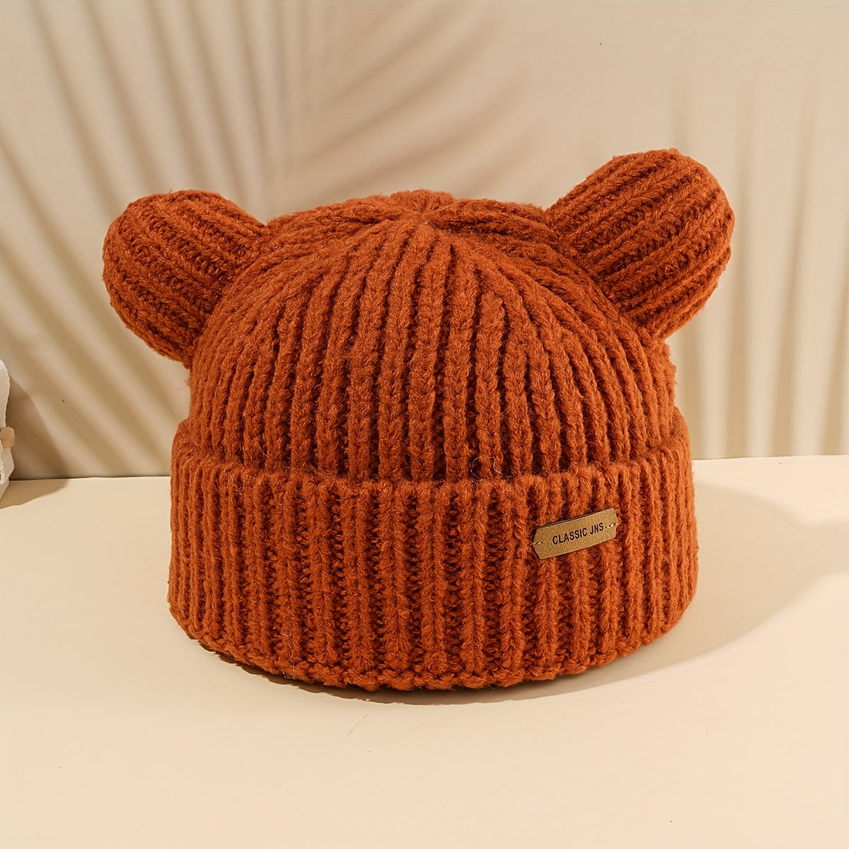 Solid Knit Bear Ears Beanie for Autumn Winter