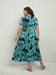  Floral Print Short Sleeve Midi Dress