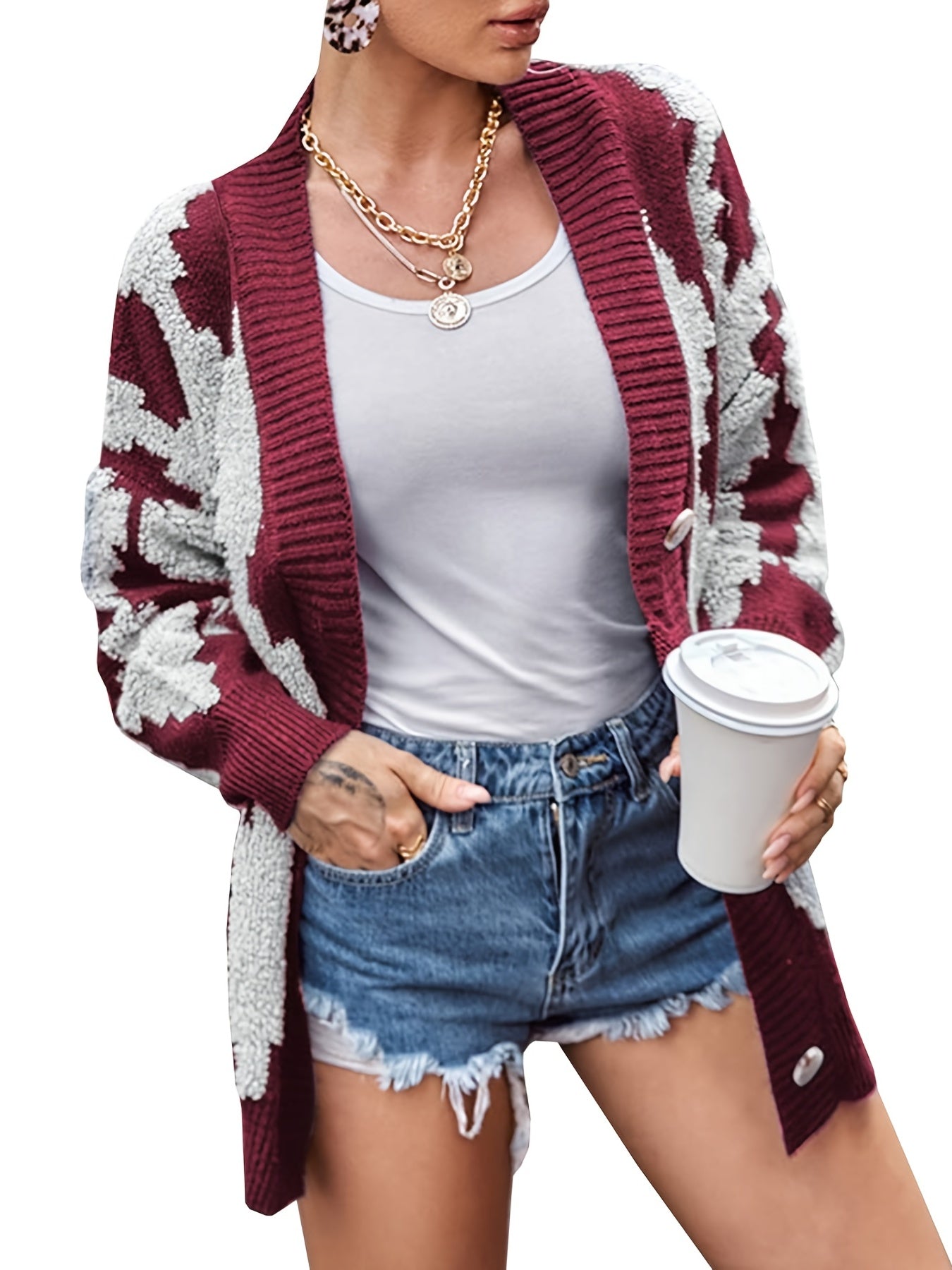  Casual Cardigan Women's Plus Button Up Long Sleeve Knit Coat