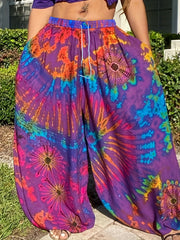  Tie Dye Drawstring Lantern Pants With Pockets